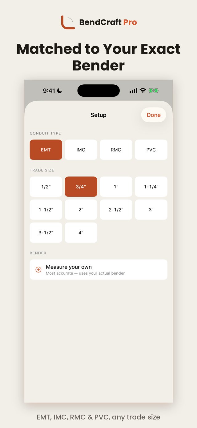 Custom bender setup screen in BendCraft Pro